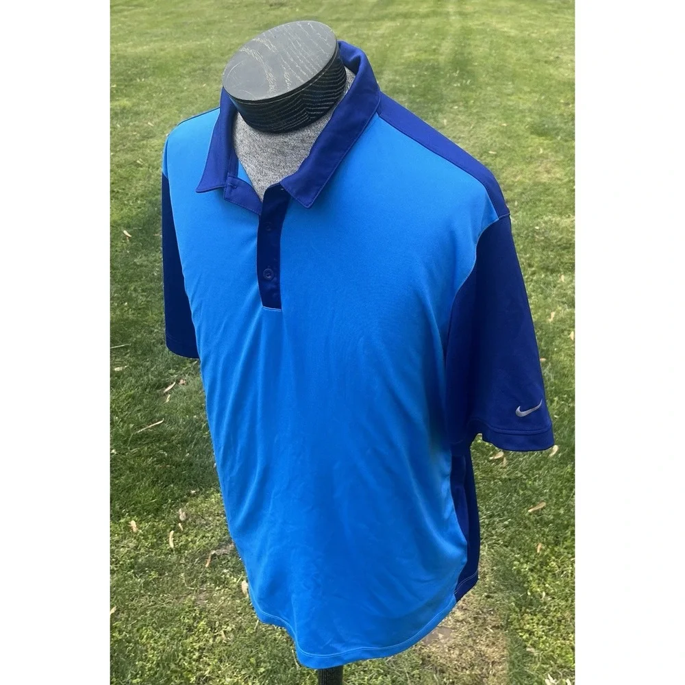Nike Golf Dri-Fit Mens XXL Blue Colorblock Short Sleeve Polo‎ Shirt